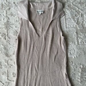Sleeveless V-Neck Knit Sweater dress in Light Taupe